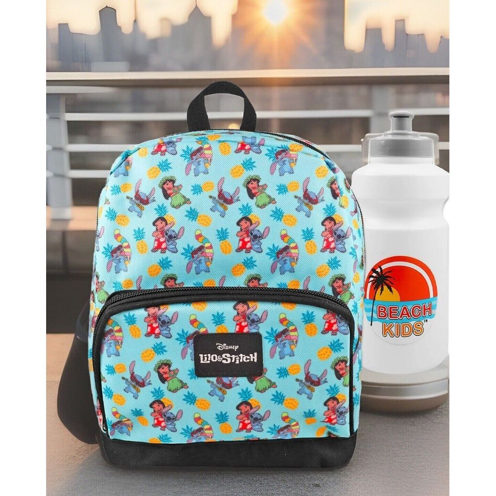 Disney Lilo & Stitch Colorful Blue Mini 10" Backpack‎ Set with Water Bottle NWT